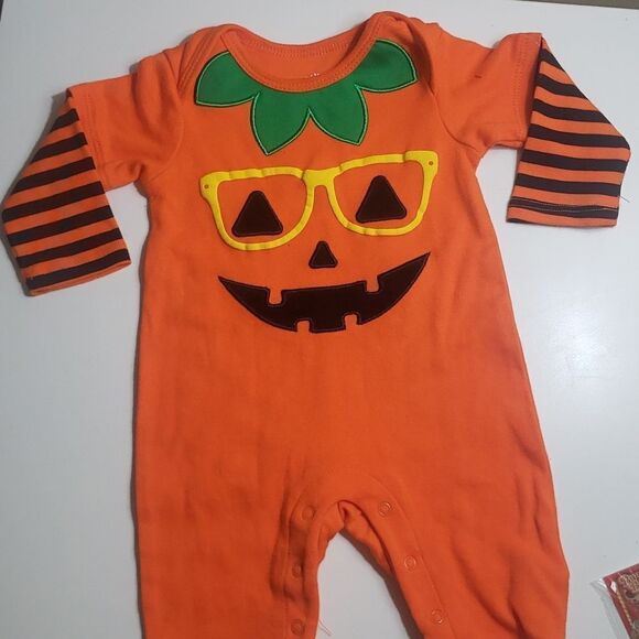 Pumpkin Halloween Pants Romper - Picture 1 of 4